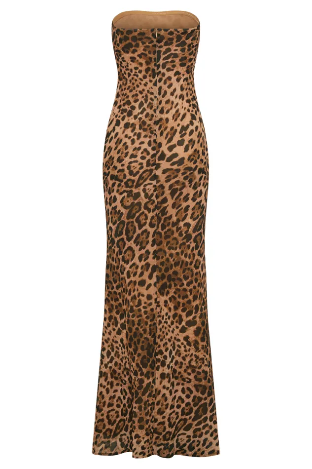 Women Meshki Dresses Breanna Strapless Chiffon Maxi Dress 8211 Leopard Print