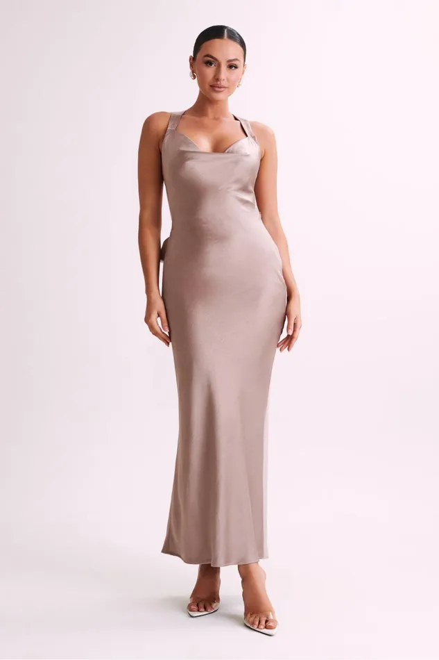 Women Meshki Dresses Caellie Satin Cowl Maxi Dress 8211 Taupe