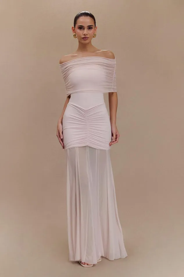Women Meshki Dresses Caspian Slinky And Mesh Off Shoulder Maxi Dress 8211 Pale Pink Women Meshki Dresses Caspian Slinky And Mesh Off Shoulder Maxi Dress 8211 Pale Pink
