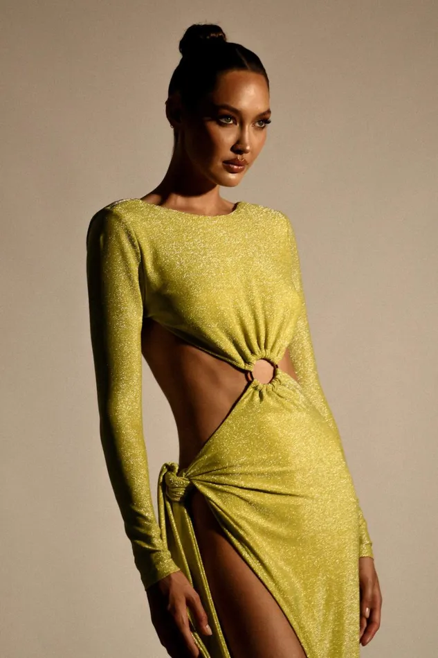 Women Meshki Dresses Christina Backless Maxi Wrap Dress 8211 Green Shimmer