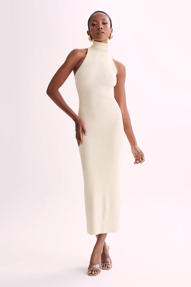 Women Meshki Dresses Connie Turtleneck Knit Midi Dress 8211 Cream