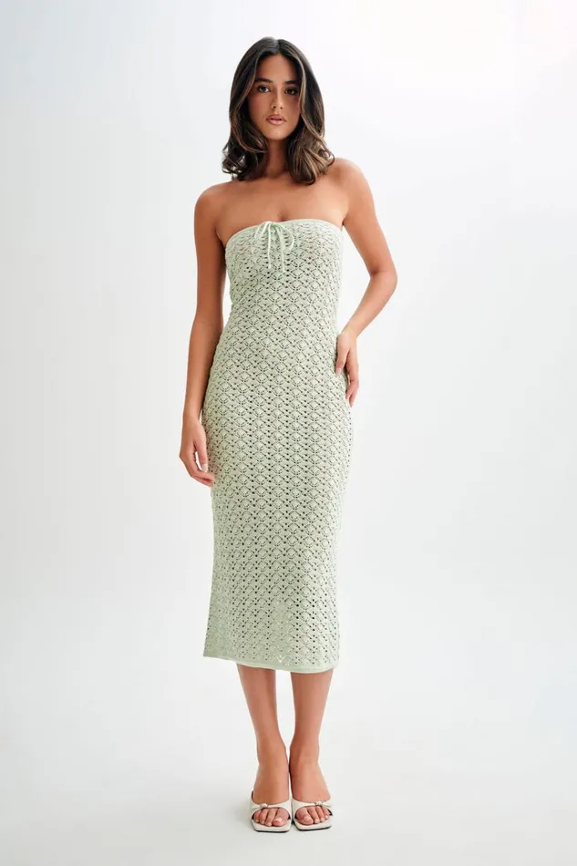 Women Meshki Dresses Delia Strapless Knit Midi Dress 8211 Pastel Green