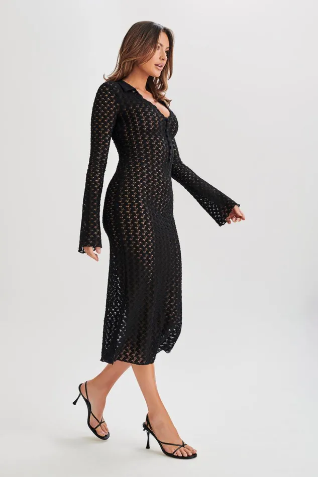 Women Meshki Dresses Dionne Lace Long Sleeve Midi Dress 8211 Black