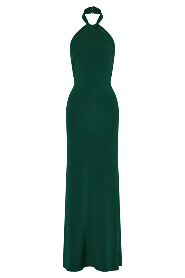 Women Meshki Dresses Elyna Slinky Halter Maxi Dress 8211 Forest Green