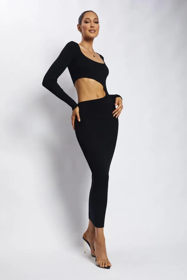 Women Meshki Dresses Gaia Cut Out Asymmetric Knitted Midi Dress 8211 Black Women Meshki Dresses Gaia Cut Out Asymmetric Knitted Midi Dress 8211 Black