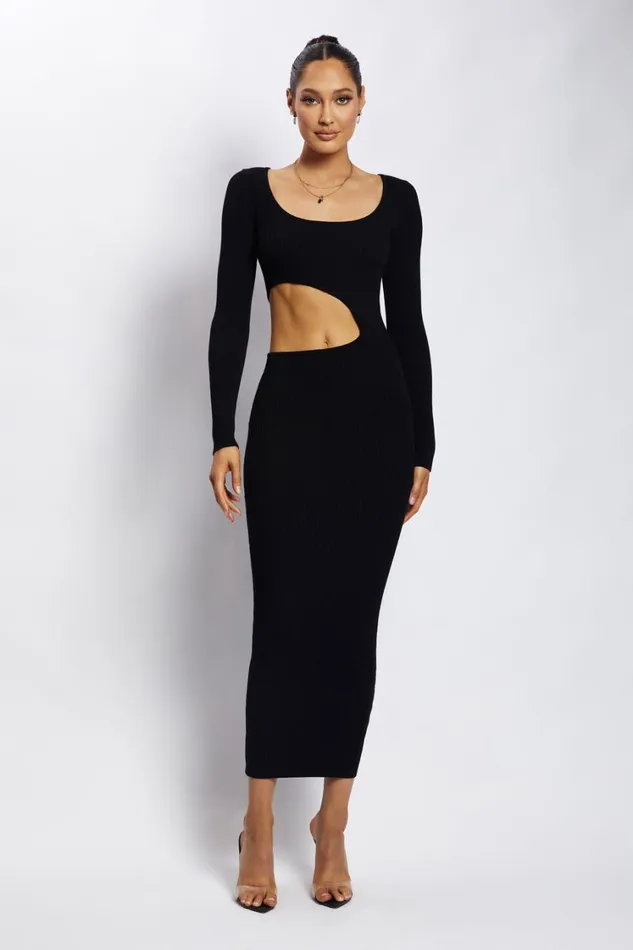 Women Meshki Dresses Gaia Cut Out Asymmetric Knitted Midi Dress 8211 Black Women Meshki Dresses Gaia Cut Out Asymmetric Knitted Midi Dress 8211 Black