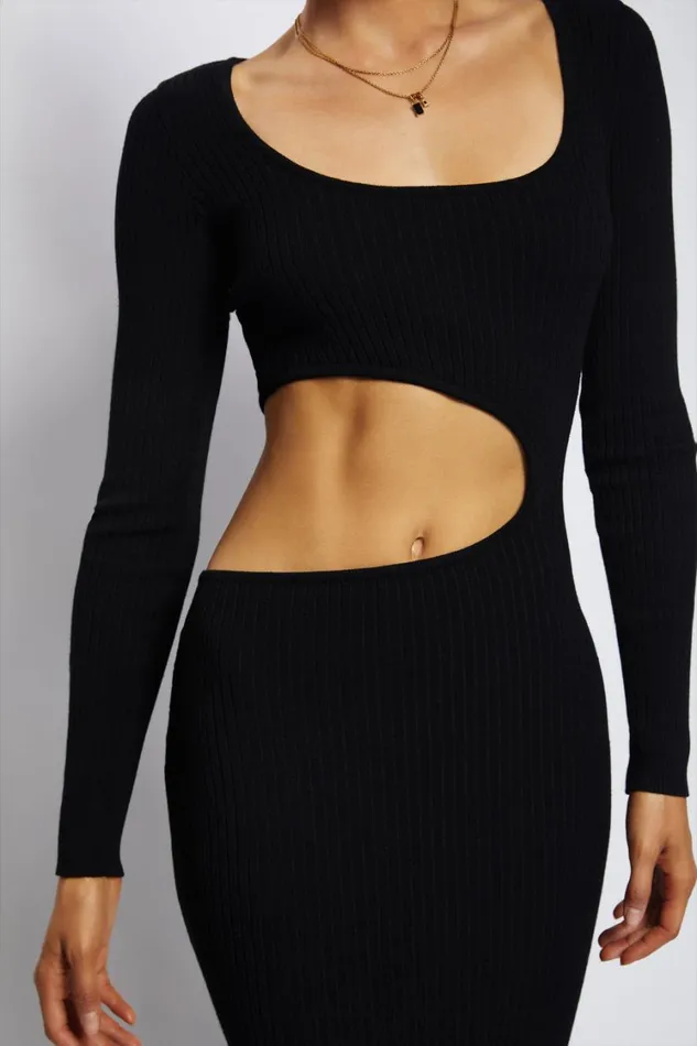 Women Meshki Dresses Gaia Cut Out Asymmetric Knitted Midi Dress 8211 Black Women Meshki Dresses Gaia Cut Out Asymmetric Knitted Midi Dress 8211 Black