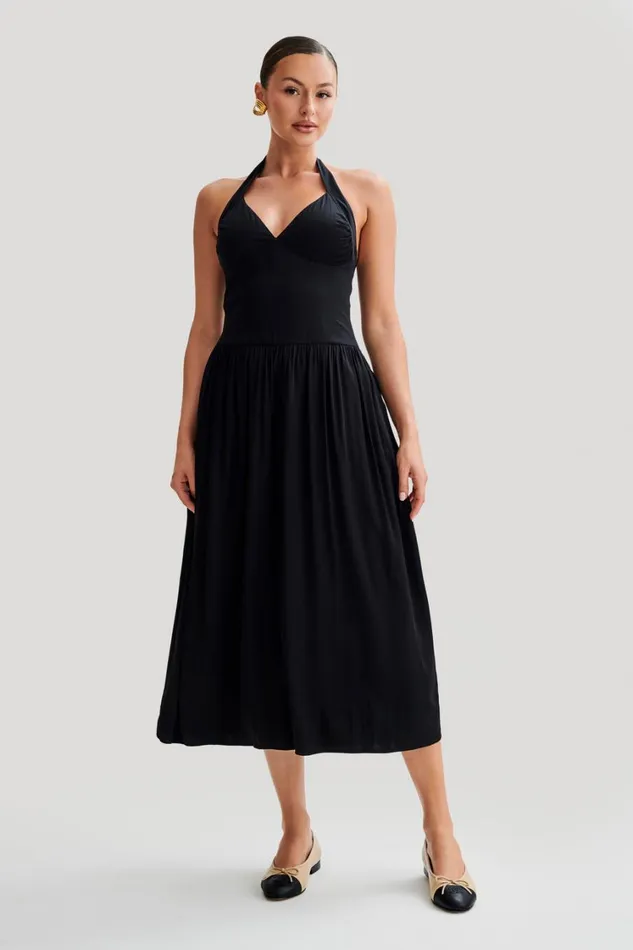 Women Meshki Dresses Harriette Halter Midi Dress 8211 Black