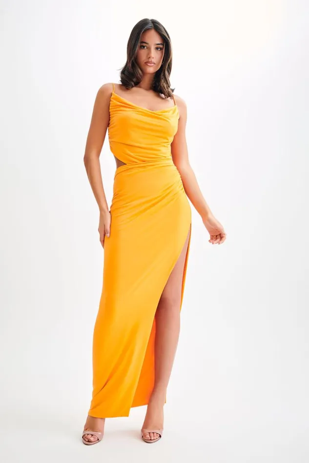 Women Meshki Dresses Jemma Draped Slinky Maxi Dress 8211 Orange Sorbet