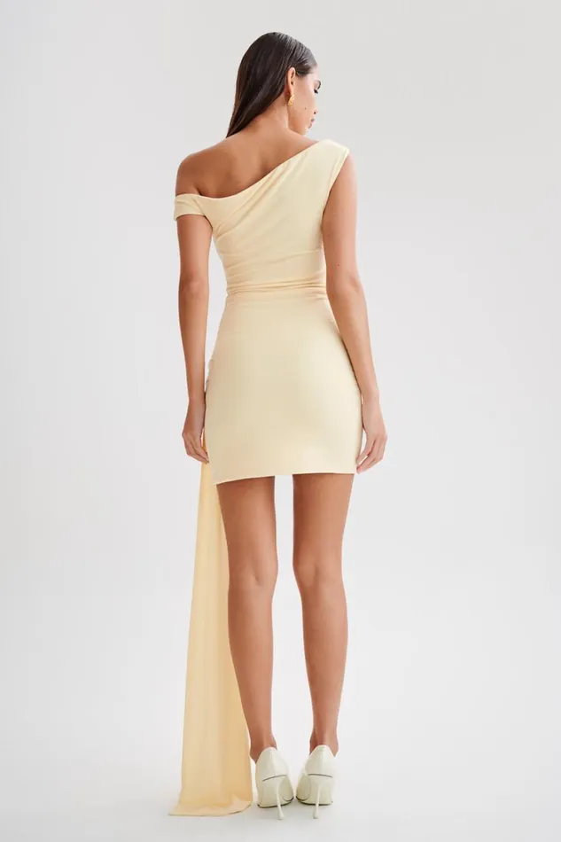 Women Meshki Dresses Kiera Slinky Off Shoulder Mini Dress 8211 Lemon