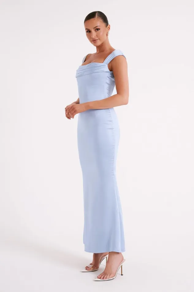 Women Meshki Dresses Lacey Backless Satin Maxi Dress 8211 Ice Blue