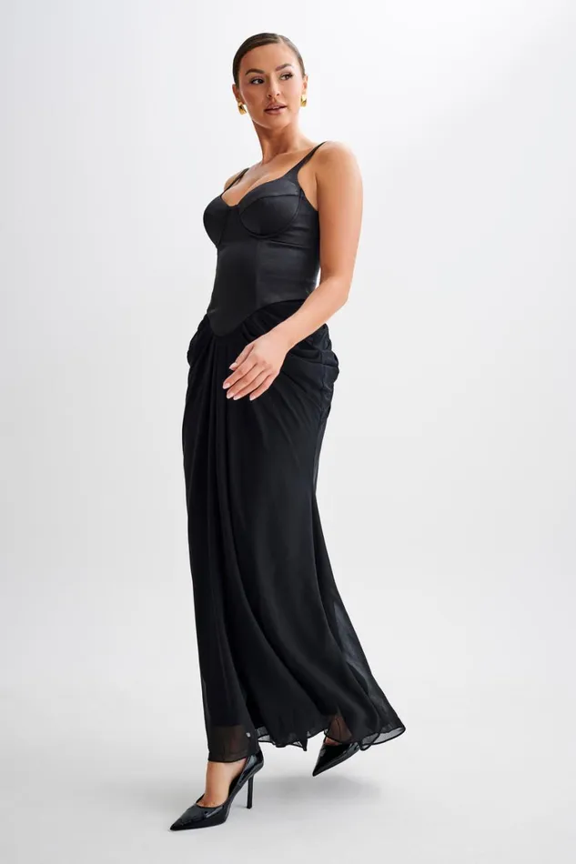 Women Meshki Dresses Leila Satin Corset Maxi Dress 8211 Black