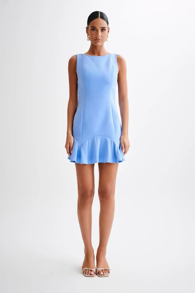 Women Meshki Dresses Leonora Sleeveless Suiting Mini Dress With Ruffle 8211 Iris Blue