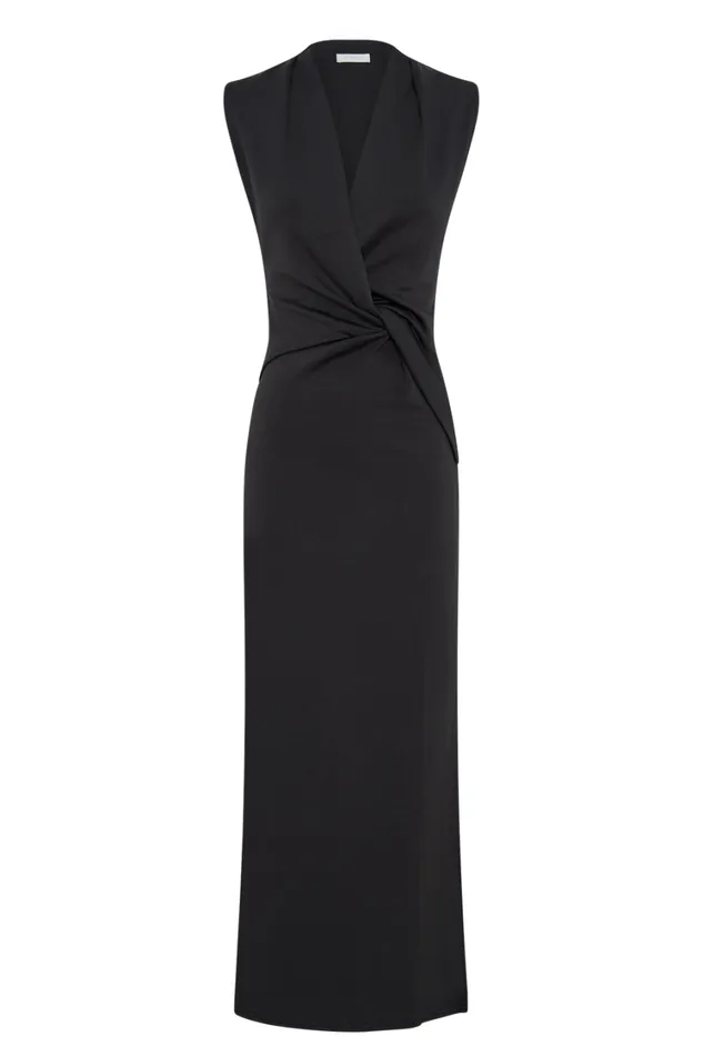 Women Meshki Dresses Lorelei Crepe Twist Midi Dress 8211 Dark Charcoal