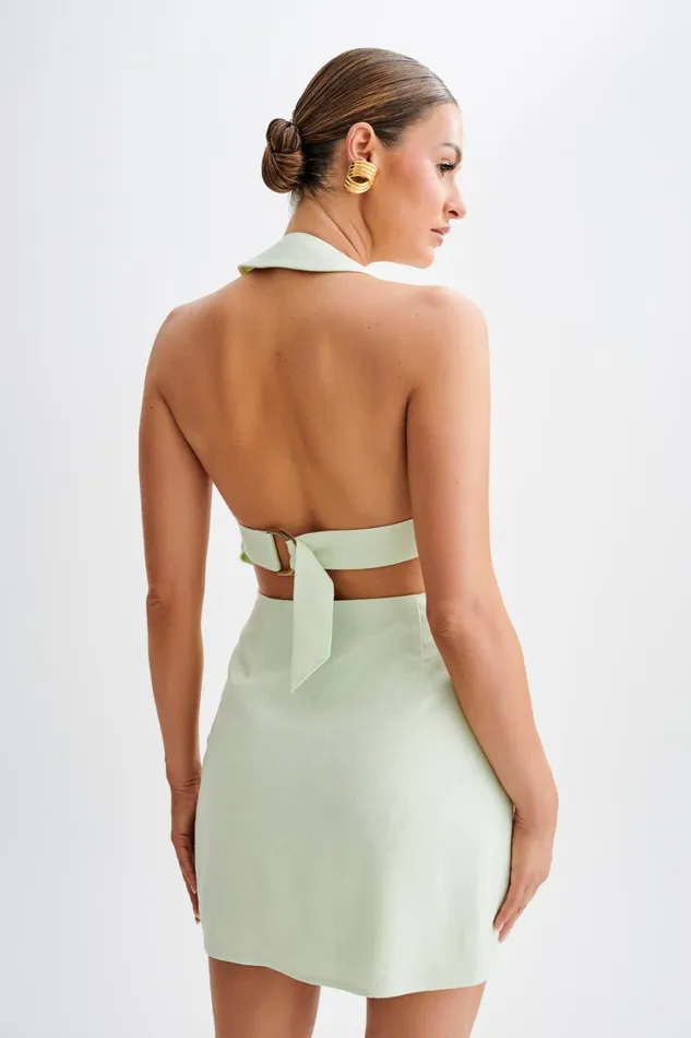 Women Meshki Dresses Lorraine Linen Halter Mini Dress 8211 Mint