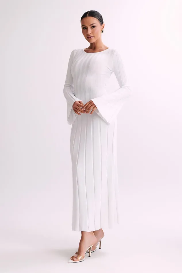 Women Meshki Dresses Mabel Long Sleeve Knit Maxi Dress 8211 White