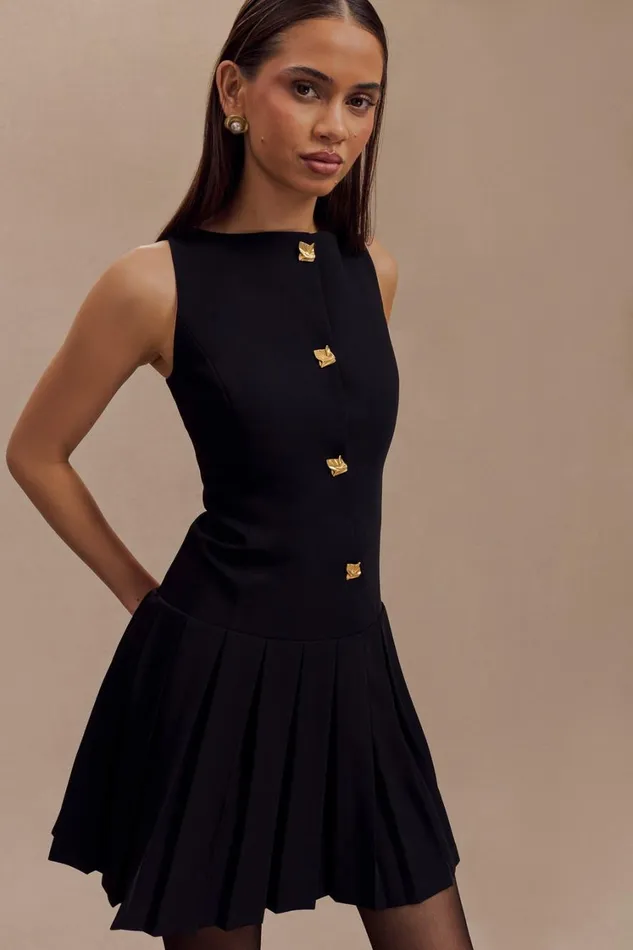 Women Meshki Dresses Mackenzie Sleeveless Pleated Mini Dress 8211 Black