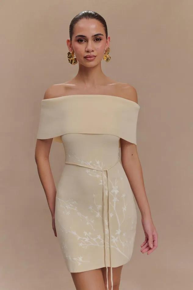 Women Meshki Dresses Mallory Off Shoulder Embroidered Knit Mini Dress 8211 Cream And Ivory Women Meshki Dresses Mallory Off Shoulder Embroidered Knit Mini Dress 8211 Cream And Ivory