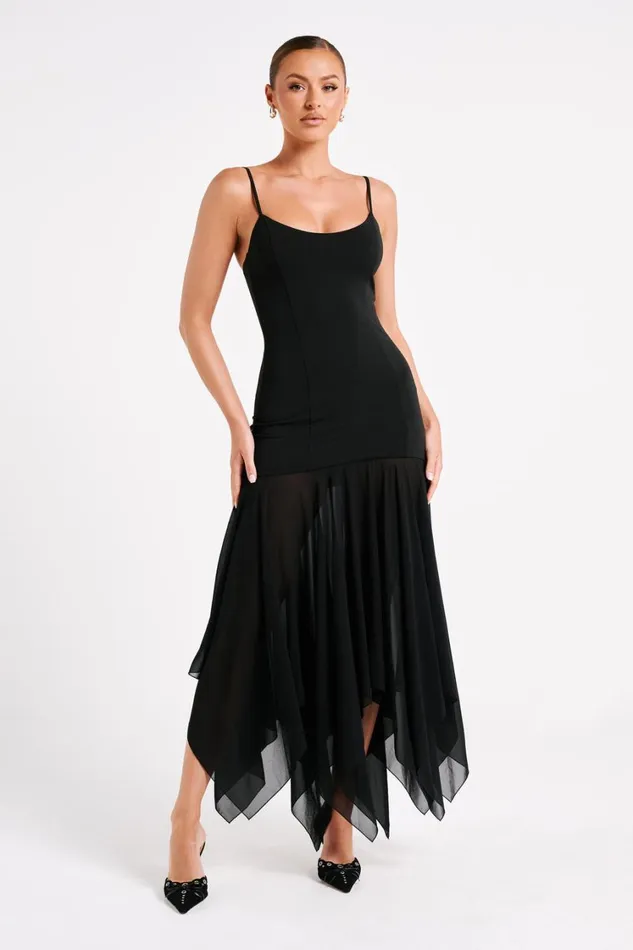 Women Meshki Dresses Minka Chiffon Maxi Dress 8211 Black