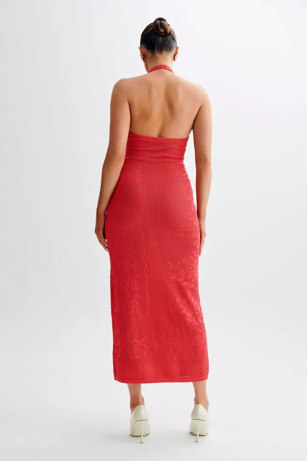 Women Meshki Dresses Patrizia Knit Halter Maxi Dress 8211 Pomegranate
