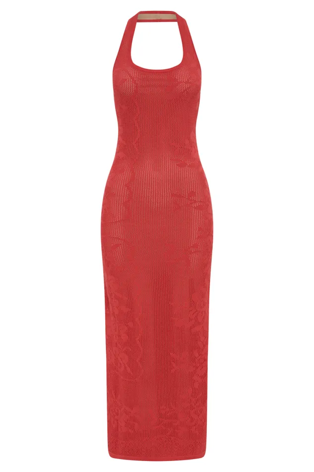 Women Meshki Dresses Patrizia Knit Halter Maxi Dress 8211 Pomegranate