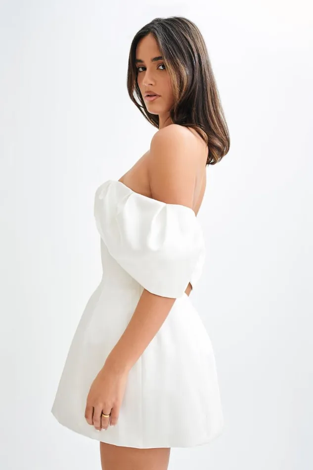 Women Meshki Dresses Portia Off Shoulder Satin Corset Dress 8211 White