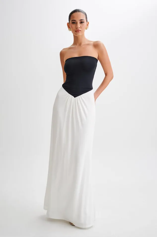 Women Meshki Dresses Ruby Strapless Slinky Maxi Dress 8211 BlackWhite