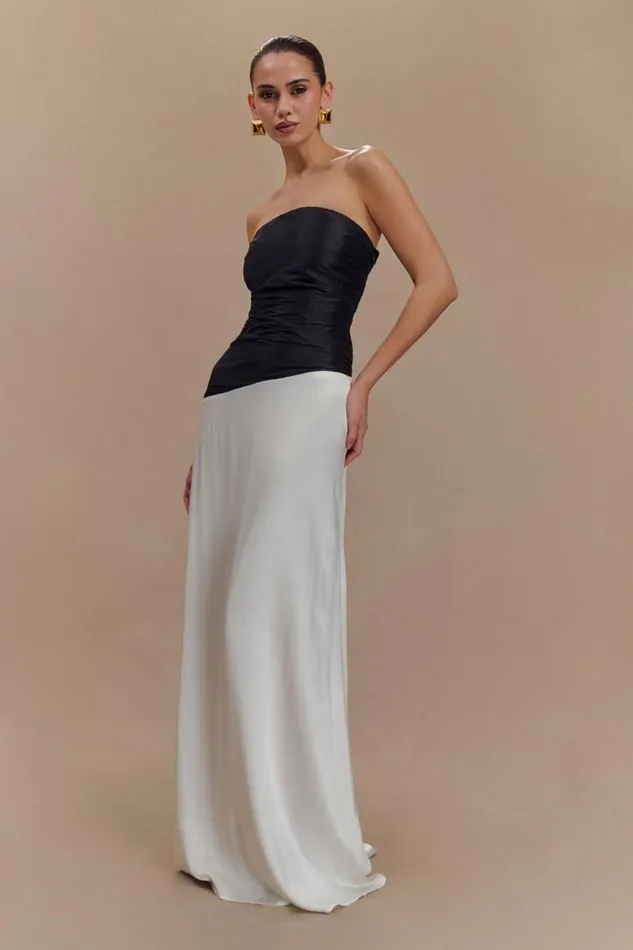 Women Meshki Dresses Serena Strapless Taffeta Maxi Dress 8211 WhiteBlack