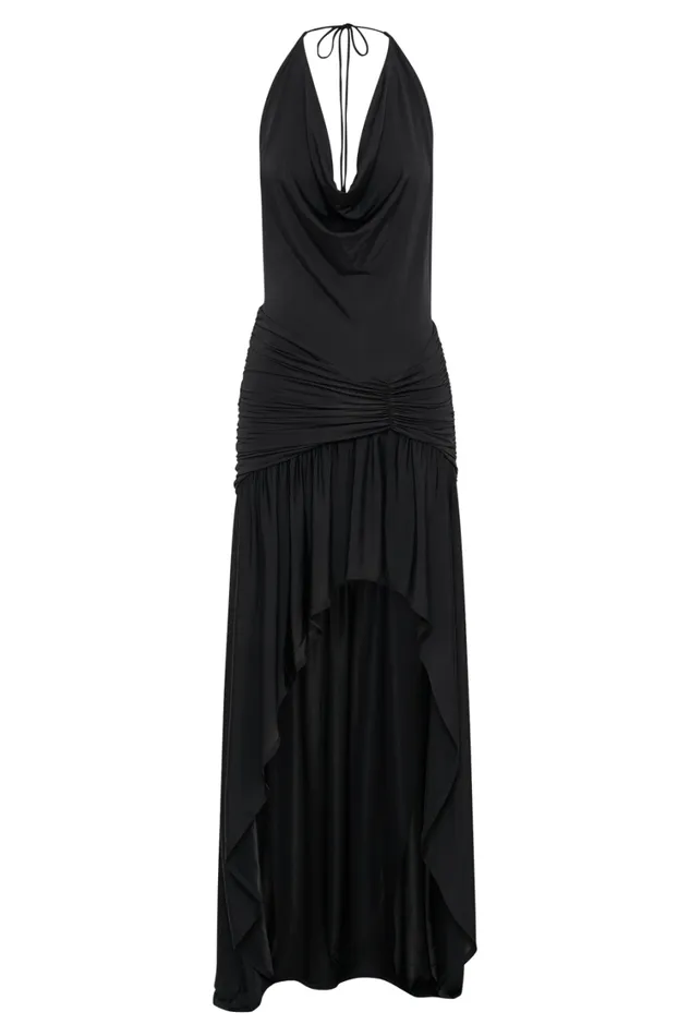 Women Meshki Dresses Serenity Ruched Slinky Maxi Dress 8211 Black