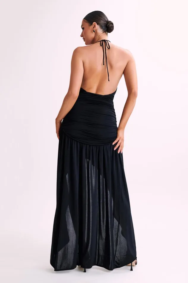 Women Meshki Dresses Serenity Ruched Slinky Maxi Dress 8211 Black