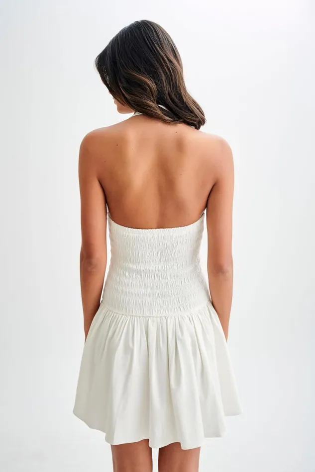 Women Meshki Dresses Shelley Cotton Shirred Halter Mini Dress 8211 White