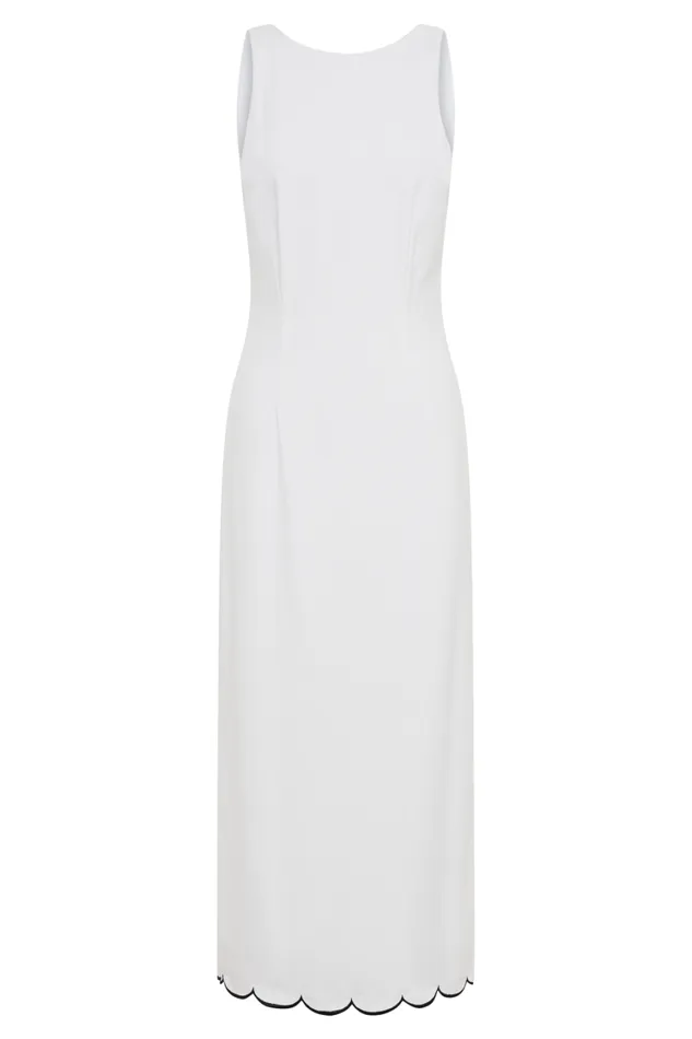 Women Meshki Dresses Sofiane Scalloped Linen Midi Dress 8211 Ivory