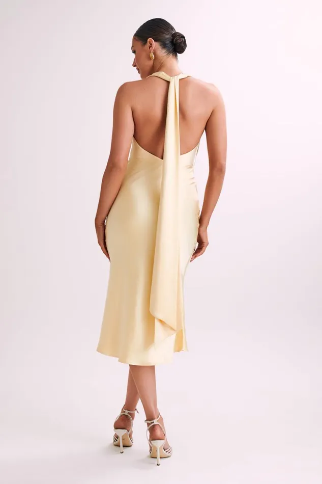 Women Meshki Dresses Terri Satin Cowl Midi Dress 8211 Butter