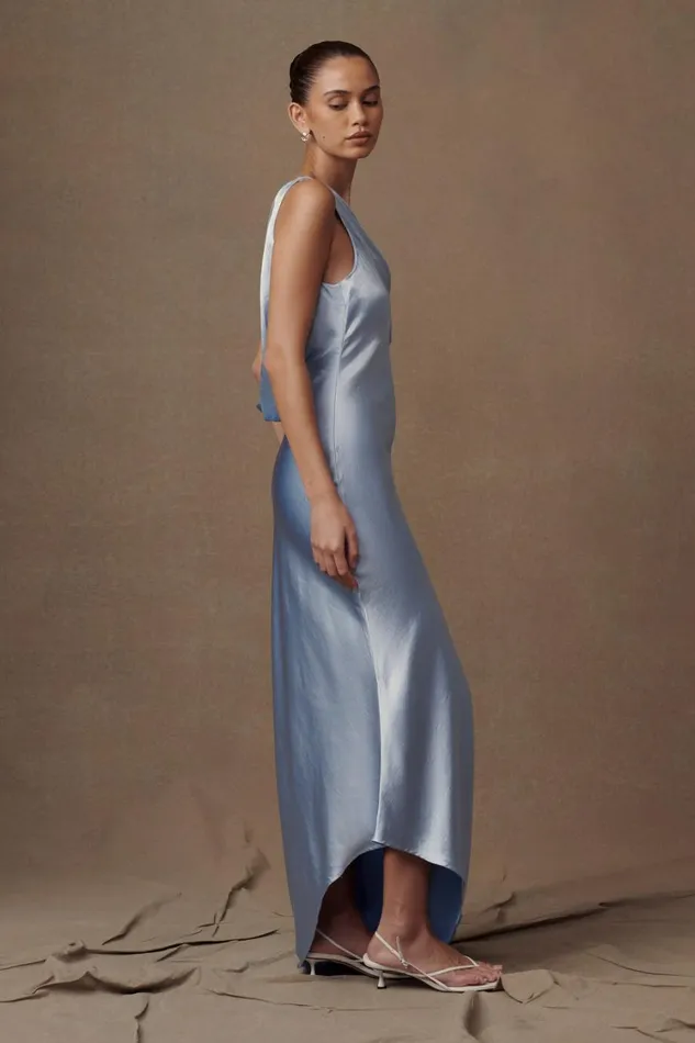 Women Meshki Dresses Yvette Slip Maxi Dress With Asymmetrical Hem 8211 Cornflower Blue