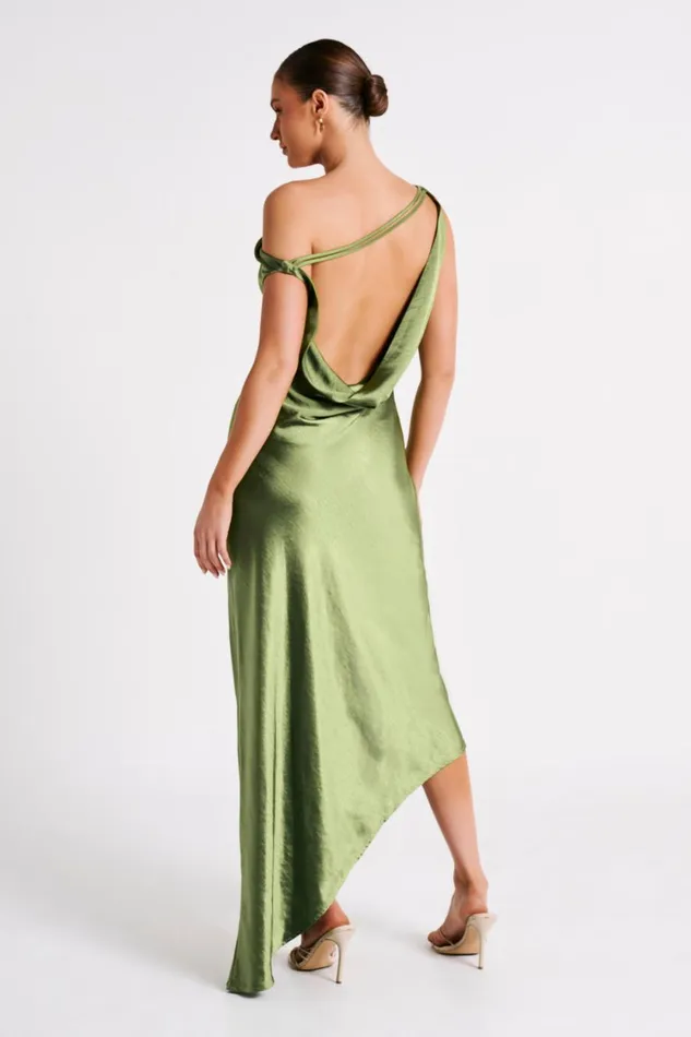 Women Meshki Dresses Yvette Slip Maxi Dress With Asymmetrical Hem 8211 Emerald