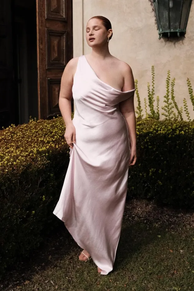 Women Meshki Dresses Yvette Slip Maxi Dress With Asymmetrical Hem 8211 Pale Pink