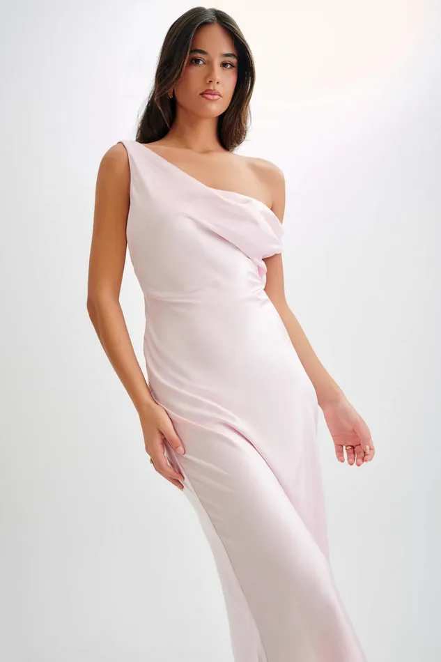 Women Meshki Dresses Yvette Slip Maxi Dress With Asymmetrical Hem 8211 Pale Pink