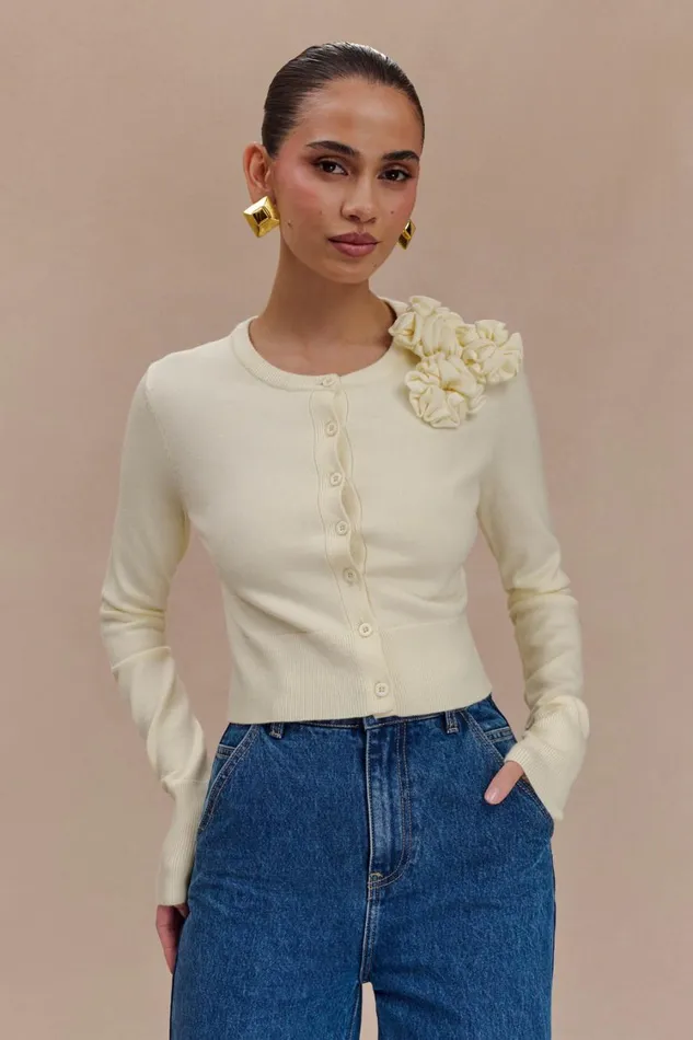 Women Meshki Outerwear Gianna Knit Cardigan With Flowers 8211 Cream