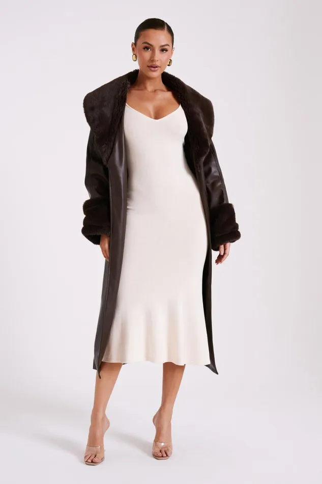 Women Meshki Outerwear Rebekah Oversized Pu Trench Coat With Fur Trim 8211 Dark Brown Women Meshki Outerwear Rebekah Oversized Pu Trench Coat With Fur Trim 8211 Dark Brown