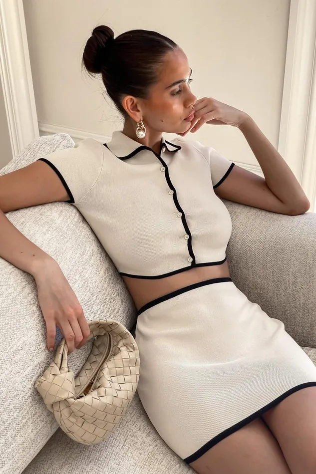 Women Meshki Sets Klara Knit Mini Skirt 8211 BlackCream