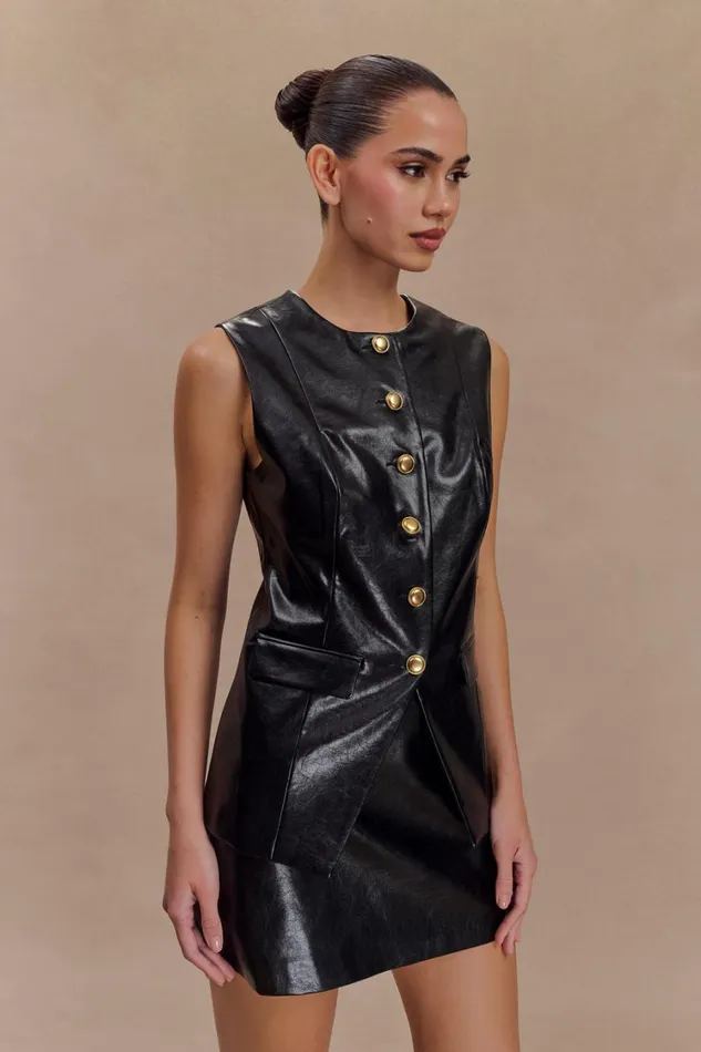 Women Meshki Tops Coralia Faux Leather Sleeveless Vest 8211 Black