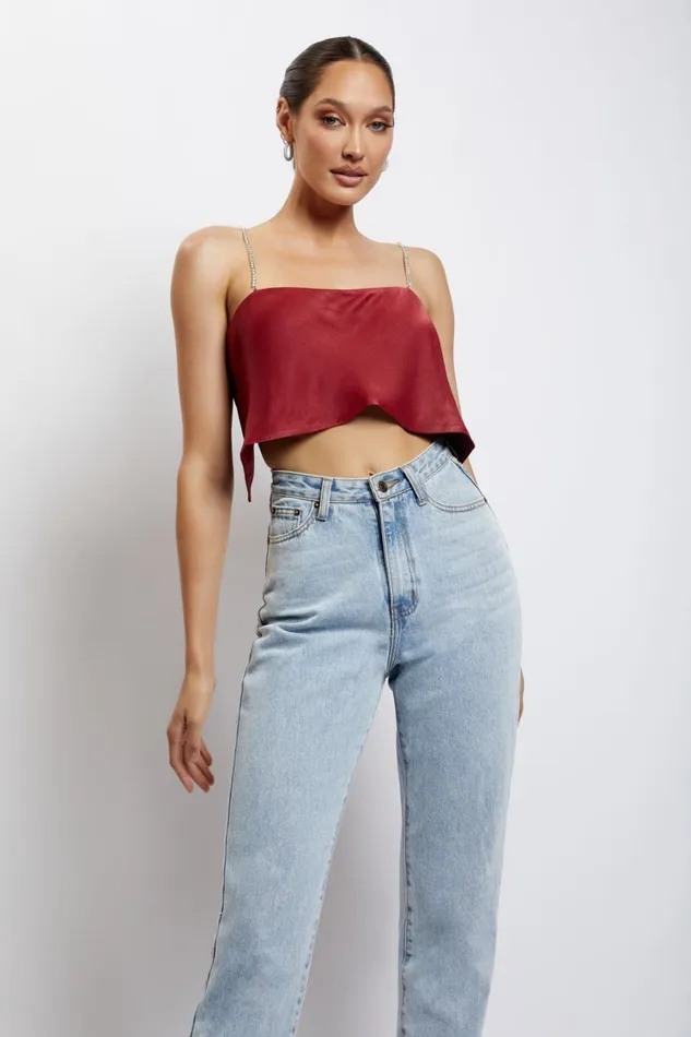 Women Meshki Tops Dayana Straight Cut Crop Top 8211 Wine Women Meshki Tops Dayana Straight Cut Crop Top 8211 Wine