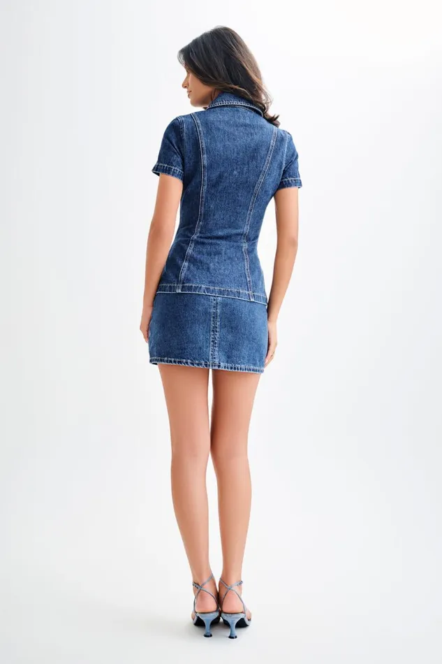 Women Meshki Tops Ellie Denim Short Sleeve Top 8211 Dark Blue
