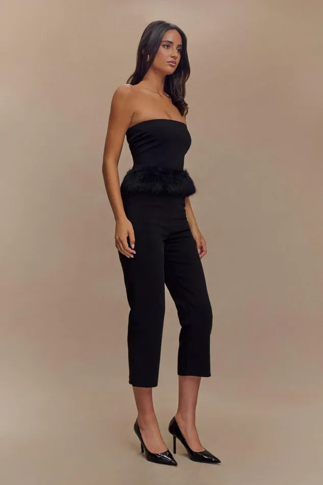 Women Meshki Tops Jacklyn Strapless Faux Fur Top 8211 Black