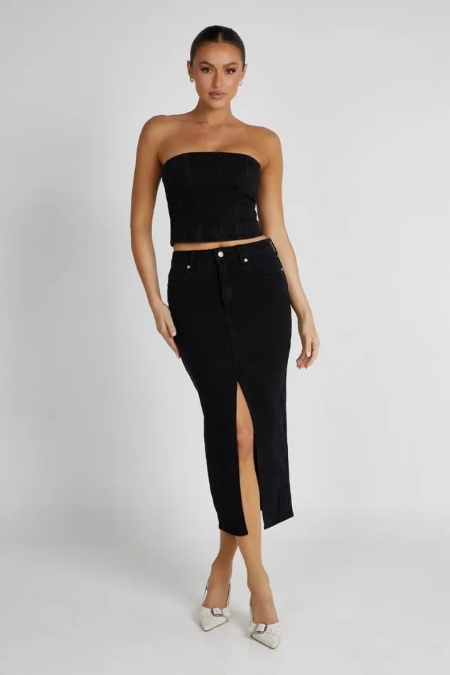 Women Meshki Tops Jordana Denim Tube Top 8211 Washed Black