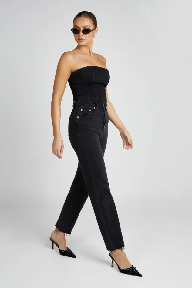 Women Meshki Tops Jordana Denim Tube Top 8211 Washed Black