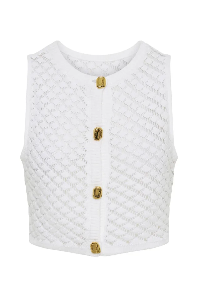 Women Meshki Tops Lorenza Crochet Button Down Crop Top 8211 Ivory