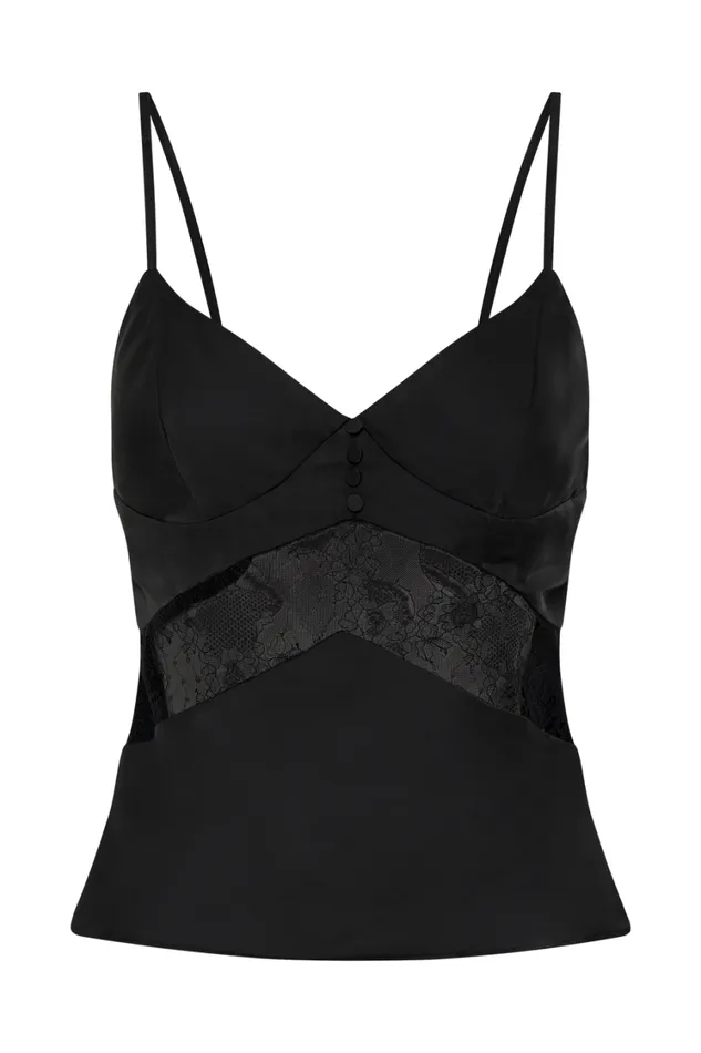Women Meshki Tops Luella Satin Lace Cami Top 8211 Black