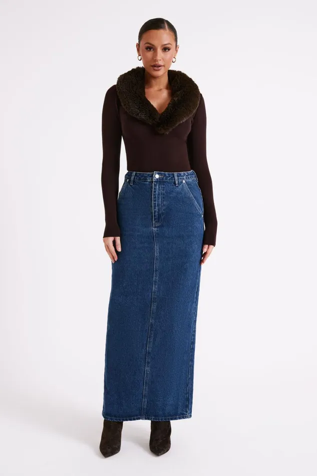 Women Meshki Tops Maieve Fur Trim Knit Top 8211 Dark Brown