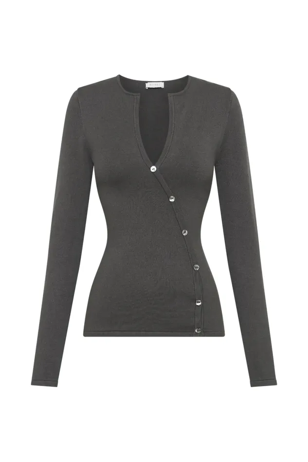 Women Meshki Tops Maisie Asymmetrical Knit Top 8211 Dark Charcoal